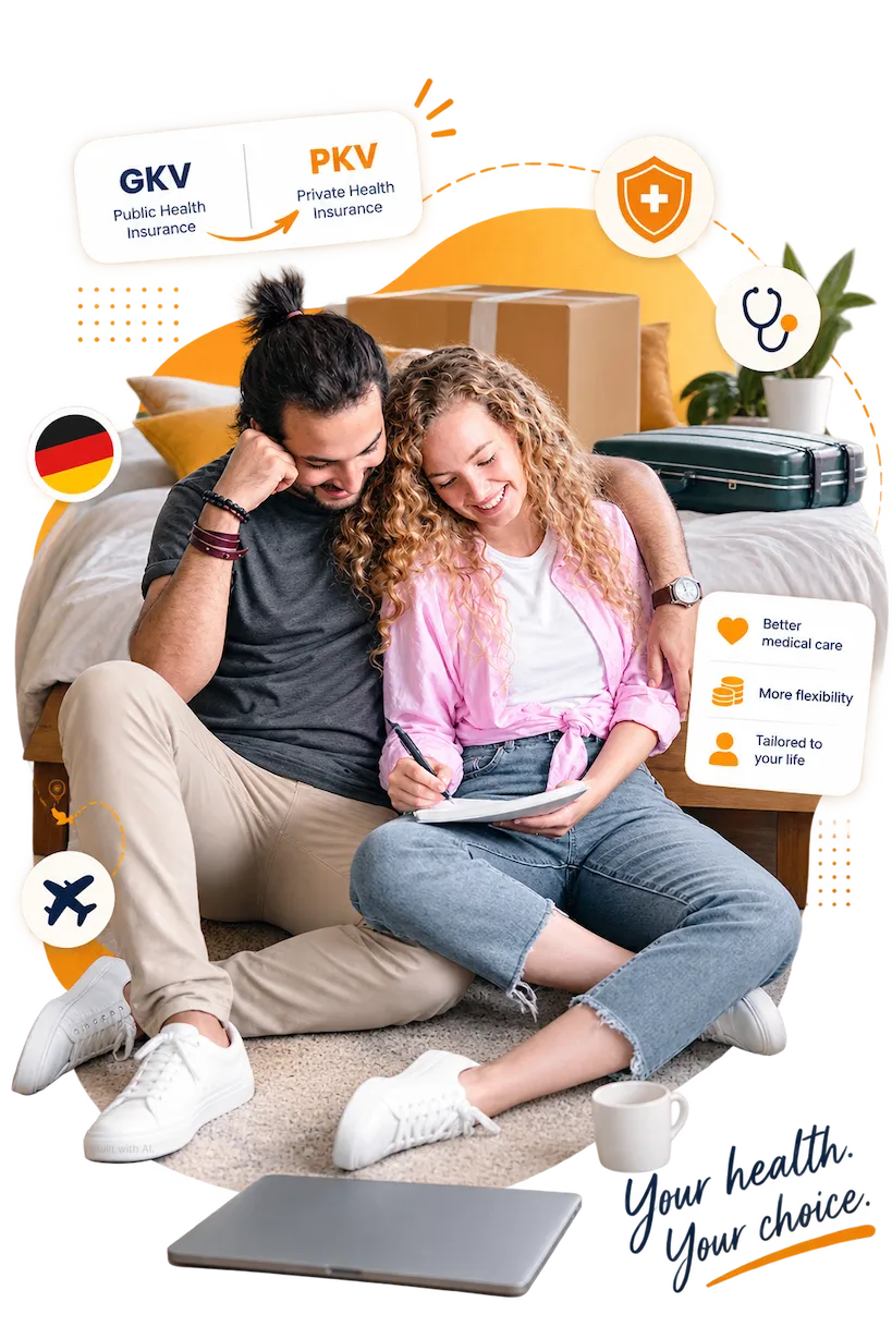 Private medical insurance Germany – expat couple comparing GKV and PKV health insurance options